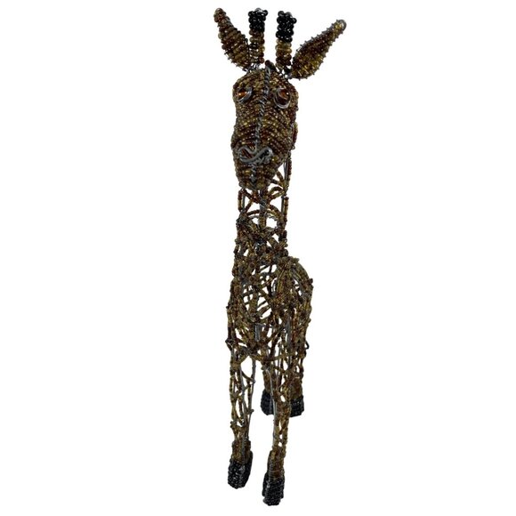 South African Brown Beaded Wire Giraffe Sculpture Handmade African Art Décor - Picture 11 of 12